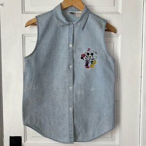VINTAGE DISNEY MICKEY & CO EMBROIDERED DENIM TOP